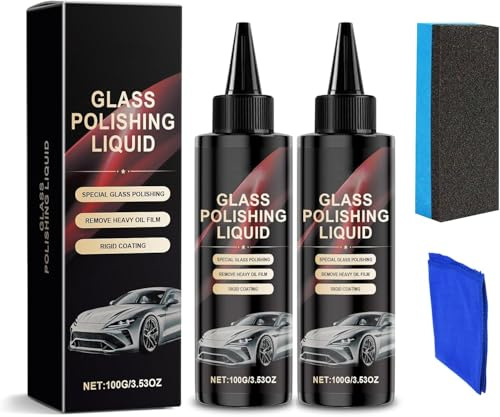 Glasautos Politur Flüssigkeit, 150ml*2 Auto Glass Scratch Care Polishing Fluid, D1 Glass Polishing Liquid, 2025 Upgraded Liquid Car Polish, Improves Clarity and Visibility