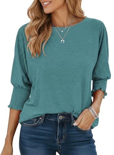 Cuptacc T-shirt dam 3/4 ärm rund hals casual basic lös långärmad tröja | Skonsam manschett | 3/4 ärm | Stretchig | Stickad | Mode|Komfort| Mjuk | Klassisk | Elegant | Blus | Höst