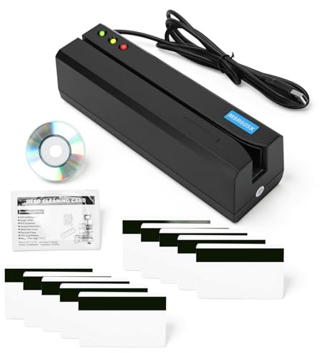 EIMSOAH MSR605X Lector de Tarjetas de Banda Magnética Codificador de Deslizamiento USB 3 Pistas Lectura Escritura Pista 1 2 3 con Zumbador Indicador LED