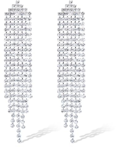 Boucles D'oreilles Strass, LucBuy Boucles D'oreilles Pendantes à Pampilles Argentées pour Femme, Bijoux Tendance, Légers et Ornés de Cristaux pour Mariage, Bal de Promo et Soirée (B)