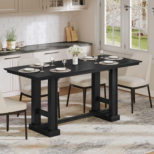 DWVO Farmhouse Dining Table for 6-8 People, 70 Long Kitchen Tables with Wooden Sturdy Legs, Large Rectangular Dinner Table for Kitchen, Dining Room, Living Room, Black