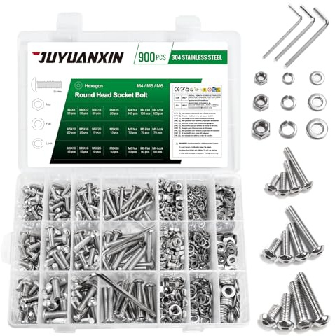 900 Pcs M4 M5 M6 Screws Set, M4 M5 M6 Bolts and Nuts Set, Stainless Steel Machine Screws Assorted Nuts and Bolts Assortment, Hex Socket Button Head Screw Set