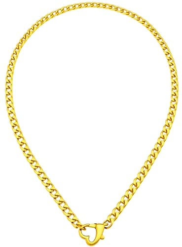 BS Schmuckdesign Halskette Damen 18K vergoldete Herzkette Gliederkette Bold Design Statement-Kette Herzanhänger moderner Look hautfreundliche wasserfest & hypoallergen