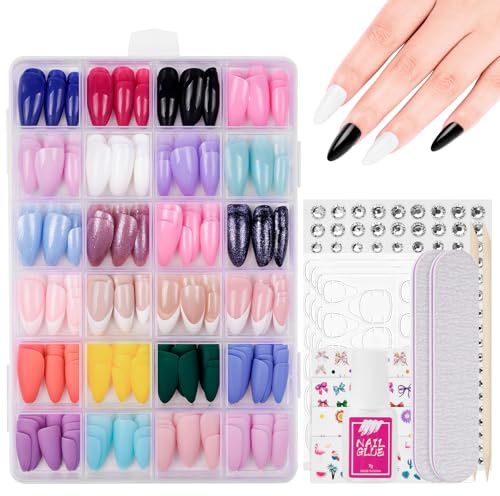 BUTBU Medium Mandel Nägel Tips, 288 Stück Falsche Nagelspitzen, Soft Gel-Tips, nägel tips Set, Künstliche Gel Halb Matte-Nägel, für Nagelverlängerung und Nail Art DIY Nagelstudio zu Hause(24 Farben)
