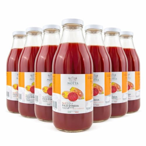 Consorzio Motta - Succo di Fico d'India 100% Succo Naturale Senza Conservanti, Ricco di Vitamine, Pack 6x 750 ml, Prodotto in Calabria