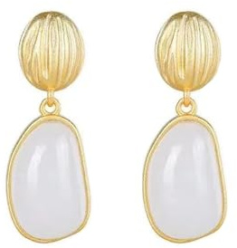 S925 Silver med Natural White Jade Lucky Beans Örhängen Örhängen för Kvinnor Yoga Äkta