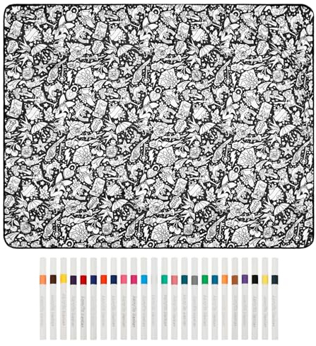 PEIZHIYC Gör-det-själv-filt för färgläggning 156 x 125 cm återanvändbar målningsfilt med 24 färger pensel, tvättbar färgfilt av sammet för barn och vuxna, kreativt pysselset (blomma)