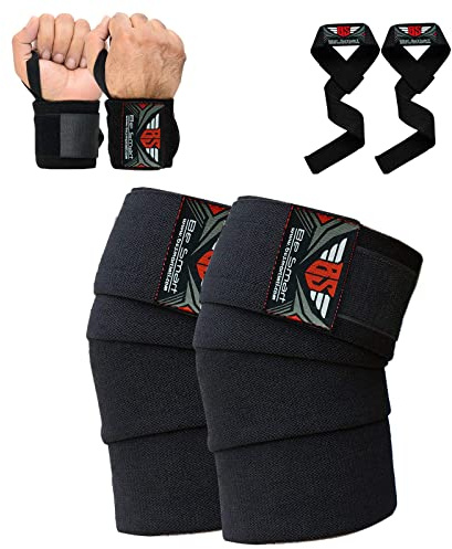 Be Smart Knee Wraps Wrist Wraps Bar Straps for Weight Lifting Body Building Gym Training Support Leg Wrist Straps R (Sets)