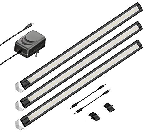 ledscom.de LED Unterbau-Leuchte SIRIS schwarz matt, Eckmontage, flach, je 50cm, je 655lm, weiß, 3er Set