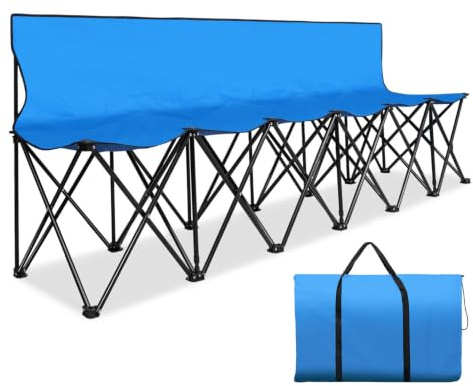Flexzion Klappbare Sitzbank mit Rückenlehne für 6 Personen, Tragbarer Klappstuhl mit Tragetasche, Fußballsitz Fußballbank Fußball Ersatzbank Sitzbank für Camping Tribüne Picknick Draußen - Blau