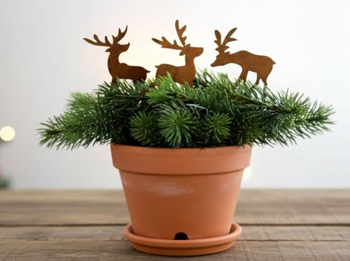 LB H&F 3er Set Rosthirsch Adventskranz Deko Roststecker Advent Rost Metall Weihnachten ADVENTSKRANZSTECKER Hirsch klein zum selber dekorieren - (Stecker - Rost)