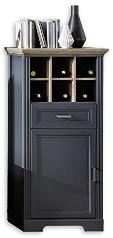 Stella Trading JASMIN Stauraumelement in Artisan Eiche Optik, Graphit - Wohnzimmerschrank mit viel Stauraum im Landhausstil - 66 x 136 x 42 cm (B/H/T)