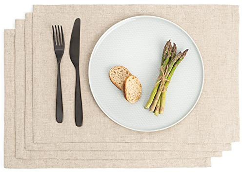 savastextile Tischsets Abwaschbar aus 70% Leinen und 30% Baumwolle - Tischset Leinen, Festlich Elegant Tisch Matten für Weihnachten Fest Restaurant Hotel Cafe - Platzdeckchen Abwaschbar 4er Set