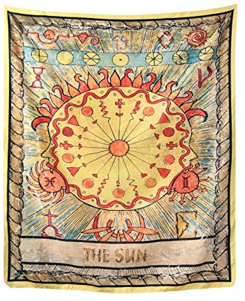 Tarotkarte Wandbehang The Sun Mittelalter Europa Wahrsagung Tapisserie Mysteriöse Boho Wanddecke für Schlafzimmer Wohnzimmer College Wohnheim Dekor, 152,4 x 203,2 cm