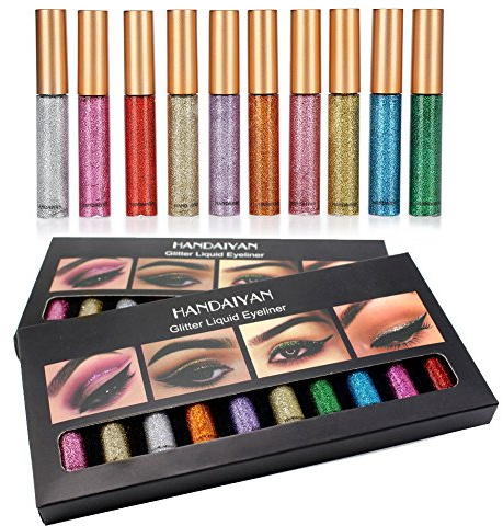 Glitzer Eyeliner flüssig – 10 Farben Metallic, Wasserfest & Langlebig Make-up Produkt für Augen