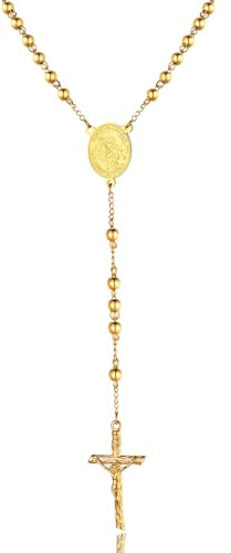 ChainsPro Rosenkranz Halskette Damen Herren Kreuz Kette Edelstahl Auto Rosenkranzkette Lange Gebetskette Halskettenanhänger Amulett Schmuck Rosary Necklace