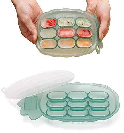 haakaa Babynahrung Gefrierschalen Muttermilch Zahnen Popsicle Form Babynahrung Aufbewahrungsbehälter Silikon Eiswürfelform mit Deckel Baby selbstfütternde geteilte Wurstplatte -4 m + Baby-Grüne Ananas