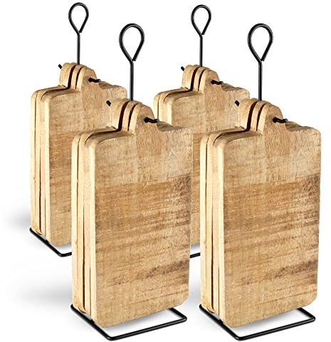 Novaliv Juego de 4 Tableros de Madera con Práctico Soporte, 24 x 12 x 1 cm, Tabla de Madera para Cocina, Desayuno y Decoración