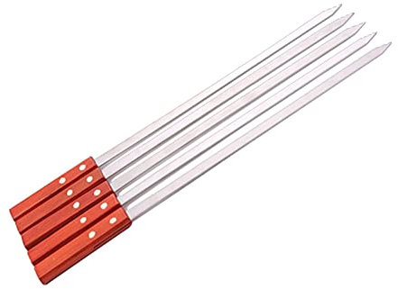 20.5''52cm Barbecue Brochettes Fourchette en Acier Inoxydable Plat Aiguille Grills Bâtons Turc Long Bois Brochette Panique Outils Grill Accessoires (5 Pièces), Pince (2 Pièces)