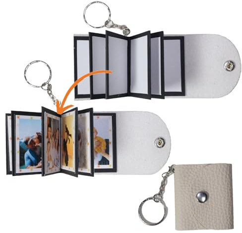 Mini-Fotoalbum mit Schlüsselanhänger, DIY Kleines, benutzerdefiniertes Leder-Fotogedächtnis, Schlüsselring Bild Schlüsselanhänger, Personalized Kleines Taschen Foto-Schlüssel Zubehör für Familie,Paare