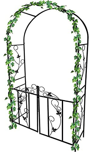Gartenbogen mit Tür, Rosenbogen-Dornen, abschließbar, Metall-Torbogen, Bogen für Kletterpflanzen, Pergola für drinnen/draußen, Garten-Stützspalier, wetterfest/freistehend, 110 x 37 x 214 cm