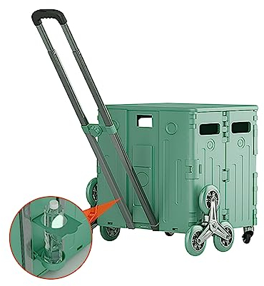Ergocar Einkaufswagen Kunststoff Faltbar, Tragbarer Trolley mit Deckel und Teleskop Griff, Langlebiger Trolley mit 360° Drehbares Rad, für Reisen, Einkaufen, Umzug, Aufbewahrung, Büro