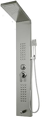 2024 New LED Light Shower Panel System ，Waterfall Rain Shower Faucet ，SPA Massa Jets Tub Shower with Bidet Bath Taps for Bathroom LED Shower Panel(Color:Brushed Silver)