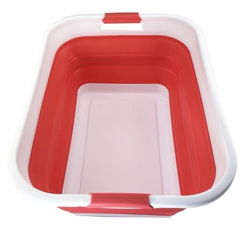 SAMMART 41L (10.8 gallons) Collapsible Plastic Laundry Washing Tub/Basket-Foldable Pop Up Storage Container/Organizer-Portable Laundry Hamper-Space Saving (1, White/Coral Pink)