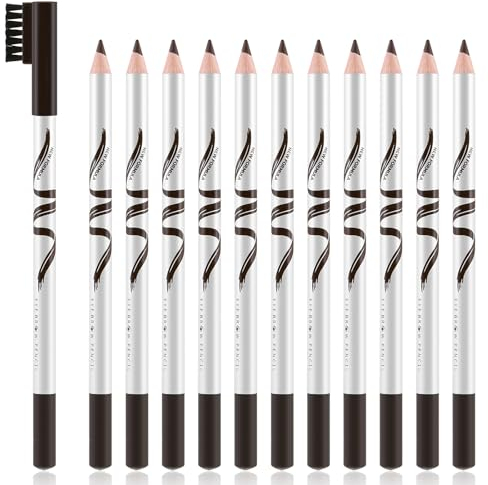 Boobeen 12er Pack Augenbrauenstifte mit weichem Pinsel 2-in-1 natürlicher wasserfester Augenbrauenstift Langanhaltendes Augenbrauen Makeup, Schwarzer Augenbrauenstift Set Augenbrauenstift