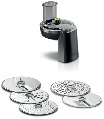 Bosch VeggieLove Set MUZS68VL, Durchlaufschnitzler, 5 Scheiben, Raspeln, Schneiden, Reiben, Zubehör passend für Küchenmaschine Serie 6, Serie 8, OptiMUM