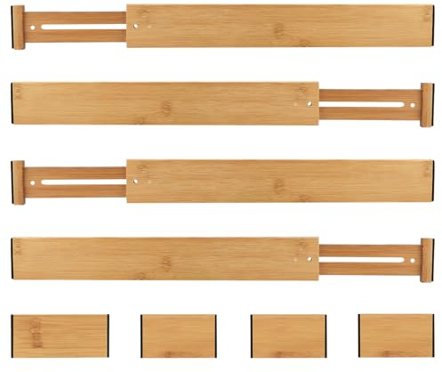 Schubladentrenner,Verstellbare Schubladenteiler aus Natürlichem Bambus, Schubladen Organizer Küche, Schubladen Organizer, Gefedert, Küche, Kommode, Badezimmer, Schlafzimmer, Babyschublade(43-56cm)
