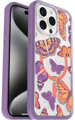OtterBox Cover Symmetry Clear MagSafe, iPhone 15 Pro Max, Butterfly Flutter | Custodia con MagSafe Trasparente, resistente a urti e cadute, sottile, testata 3x norme MIL-STD 810G