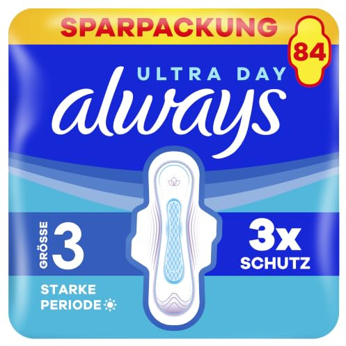Always Ultra Binden Damen Gr. 3, Night, 84 Damenbinden mit Flügeln (3 x 28 Stück) Multipack, dünn und super saugfähig, schliesst Gerüche und Flüssigkeit sofort ein und Auslaufschutz (Packung mit 2)
