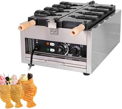 Máquina for hacer gofres de mermelada o helado, revestimiento antiadherente, plancha for hacer gofres de pescado Taiyaki de uso comercial, máquina eléctrica, máquina for hacer gofres de acero inoxidab