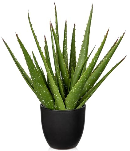Oairse 34cm Kunstpflanze im Topf Künstliche Aloe Vera Pflanze im Keramiktopf Kunstpflanzen Kunststoff Pflanzendeko für Wohnzimmer Balkon Schlafzimmer Badezimmer Zimmer Tischdeko