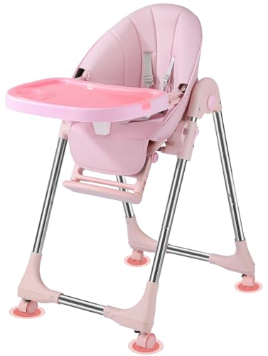 Hochstuhl Baby Kinderstuhl Klappbar kinderhochstuhl Mitwachsend 5 Höhenstufen 5 Neigungspositionen 3 Tablettpositionen (Pink)