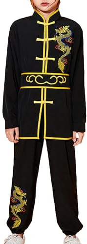 Jhaoyu barn kinesisk Kung Fu uniform pojkar traditionell Tai Chi Wushu kampsport kläder set sportkläder träningsoveraller, svart, 110-116