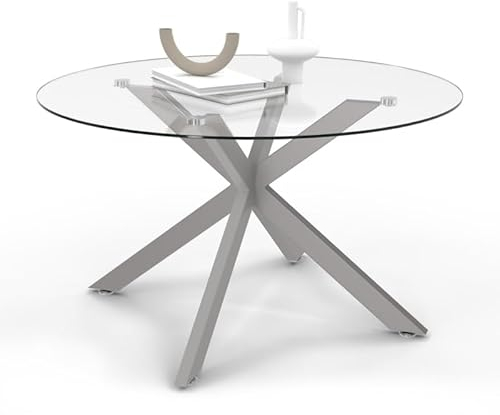 IDMarket - Runder Couchtisch ALIX Spinnenfuß 70 cm Glasplatte Stahlfuß Chrom-Effekt