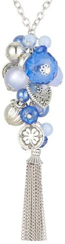 Bulinlin Silber Lange Kette Damen Silber Anhänger Kette mit Quasten Modeschmuck Kette Lang Geburtstagsgeschenk für Frauen