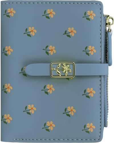 Farcauo plånböcker Damplånbok Blå plånbok med blommönster för kvinnor Liten plånbok med ID-fack och korthållare