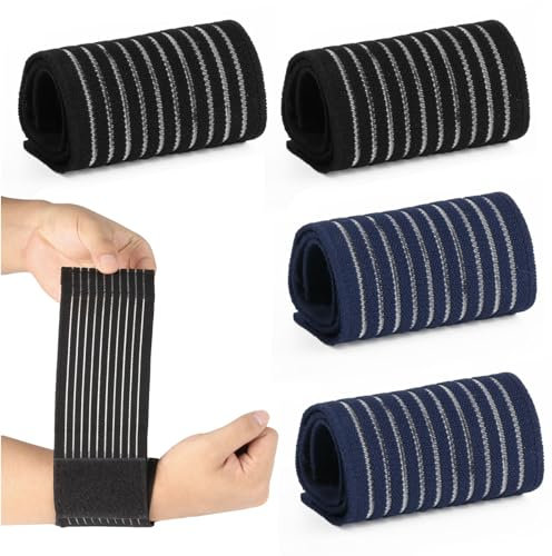 MUZHUPGUZ 4 Pcs Wrist Straps, Elastic Wrist Band, Adjustable Wrist Support, Hand & Wrist Braces, Breathable Sports Wrist Wraps, Compression Wristband for Gym, Fitness, Women, Men