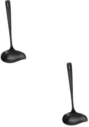 PAMINGONO 2pcs Stainless Steel Duckbill Sauce Spoon Black Heat Insulated Handle for Soup Sauces and Culinary Use