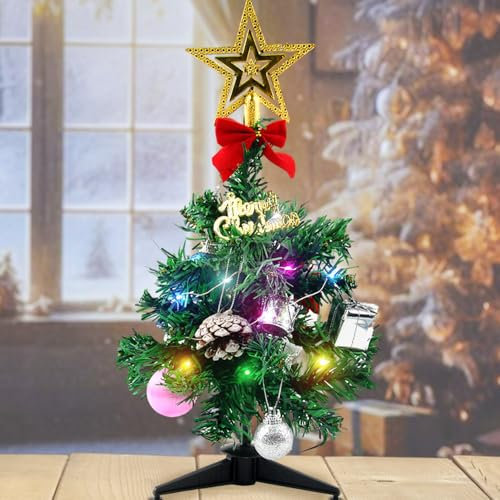 JINXIAN 1 Pezzi Alberi di Natale Artificiali 30 cm Mini Alberi di Natale a LED con Decorazioni Natalizie Albero di Natale da Tavolo per Natale Party Casa Decorare
