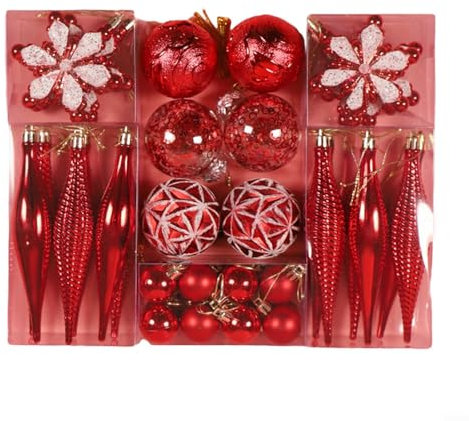 Zoegneer 40 Stück dekorative Weihnachtskugeln in spezieller Form für festliche Party-Dekoration (rot)