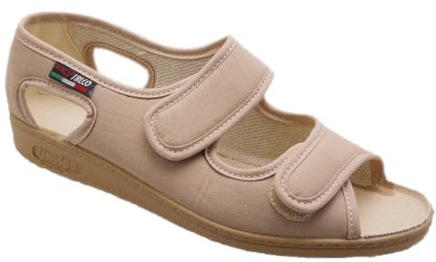 GAVIGA Sandales pantoufles réglables pour femme avec déchirure supérieure en coton idéal pour la réadaptation, beige, 40 EU