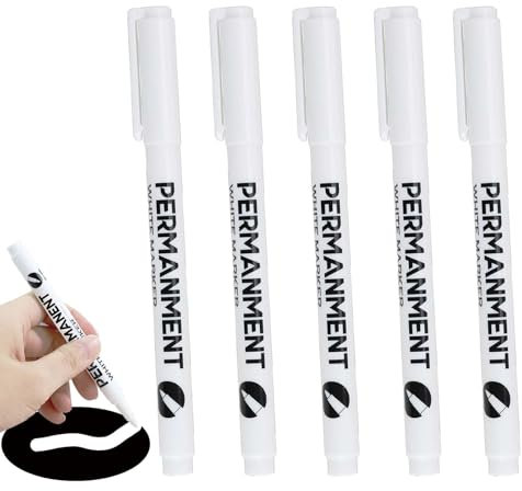Gudemoore 5 PCS Stylo Blanc Imperméable et SéChage Rapide, Marqueur Blanc Permanent, largeur de trait 1 mm, pour Bois, Pierre, Plastique, Cuir, Verre, Métal, Toile, Céramique
