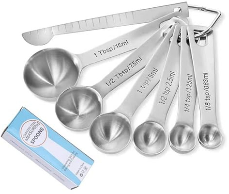 Messlöffel, hochwertig, robust, 18/8 Edelstahl, Messlöffel-Sets, kleiner Esslöffel mit metrischen und britischen Maßen, 7er-Set für die Präsentation von trockenen und flüssigen Zutaten