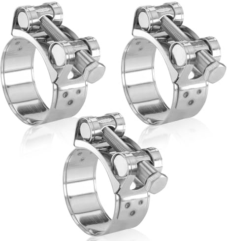 Riisoyu Lot de 3 colliers de serrage à boulons articulés en acier inoxydable 304 - 52-55 mm - Colliers de serrage pour tuyau d'échappement - Fixation de tuyau d'eau