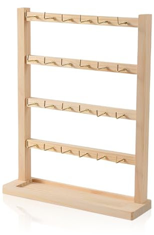 Earring Display Stand, 4 Tier Wood Jewellery Stand Earring Storage Organiser Earring Holder Rack with 24 Hooks Wood Base for Selling Bracelets Keychains Bracelets
