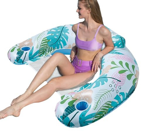 Schwimmender Stuhl für Erwachsene, aufblasbarer Pool-Sofa, Schwimmer, PVC-Wasserfloß, große einlagige Poolliege (mit Getränkehalter), zum Entspannen, Schwimmen, Sonnenbaden